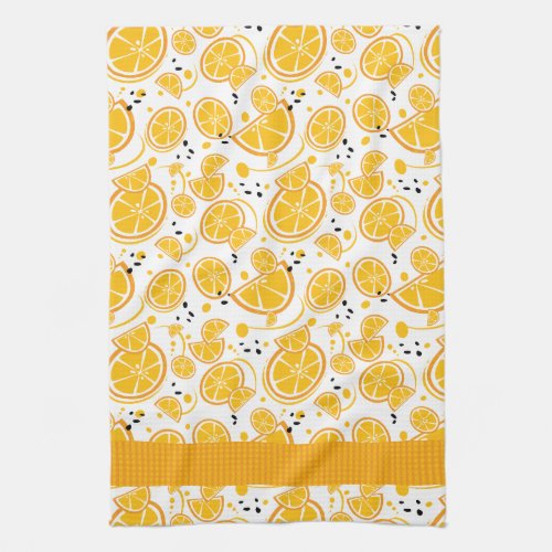 Fun Tropical Oranges Gingham Pattern Kitchen Towel