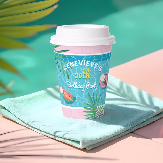 Fun Tropical Palm Summer Pink Pool Birthday Party Paper Cups (Fun Tropical Palm Summer Pink Pool Birthday Party Paper Cups)