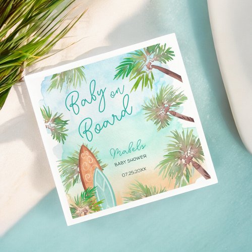 Fun Tropical palm trees beach baby on board shower Napkins