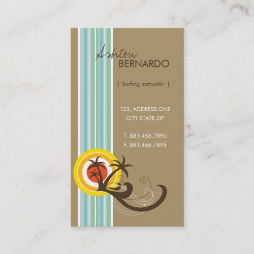 Fun Tropical Palm Trees Sunset Brown Beach Holiday Business Card Templates
