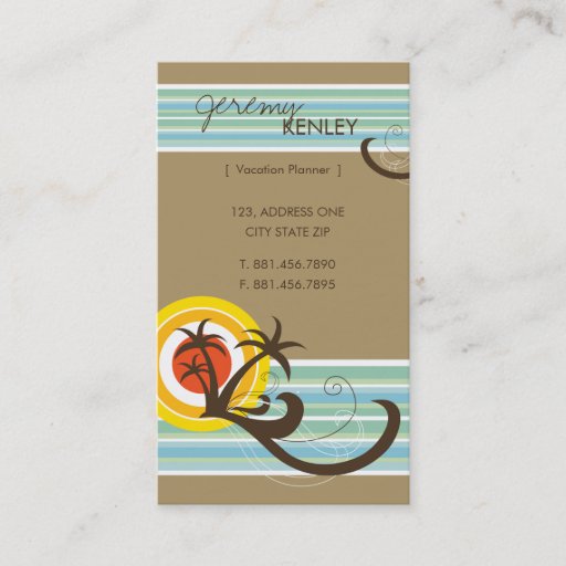 Customizable Fun Tropical Palm Trees Sunset Brown Beach Holiday Business Card Templates