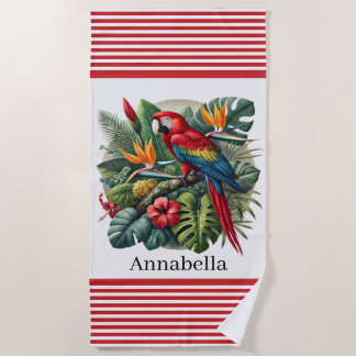 Fun Tropical parrot lovers Beach Towel