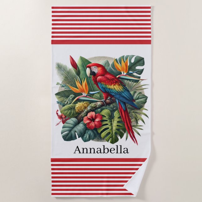 Fun Tropical parrot lovers Beach Towel (Front)