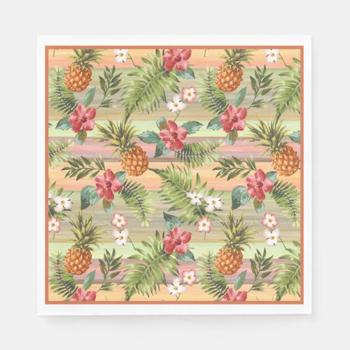 Fun Tropical Pineapple Fruit Floral Leaves Pattern Napkins