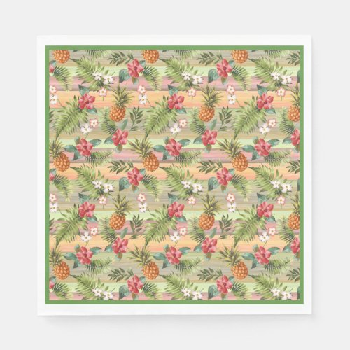 Fun Tropical Pineapple Fruit Floral Leaves Pattern Napkins