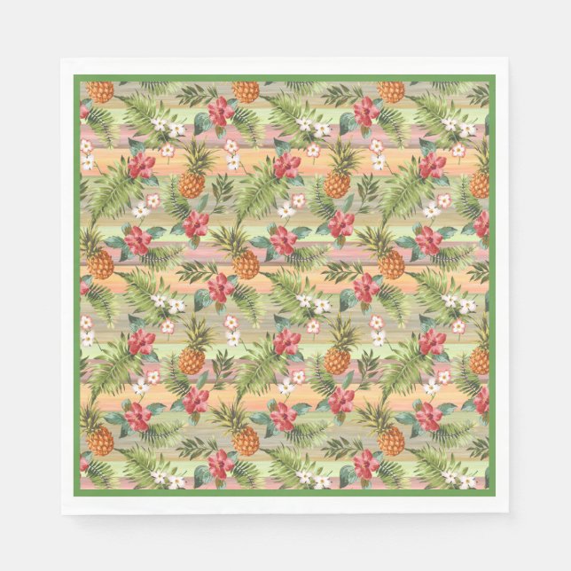 Fun Tropical Pineapple Fruit Floral Leaves Pattern Napkins (Front)