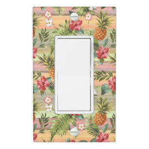 Fun Tropical Pineapple Fruit Floral Stripe Pattern Light Switch Cover