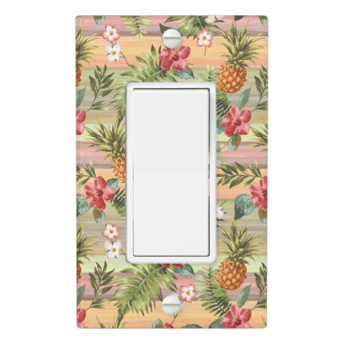 Fun Tropical Pineapple Fruit Floral Stripe Pattern Light Switch Cover