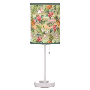 Fun Tropical Pineapple Fruit Floral Stripe Pattern Table Lamp