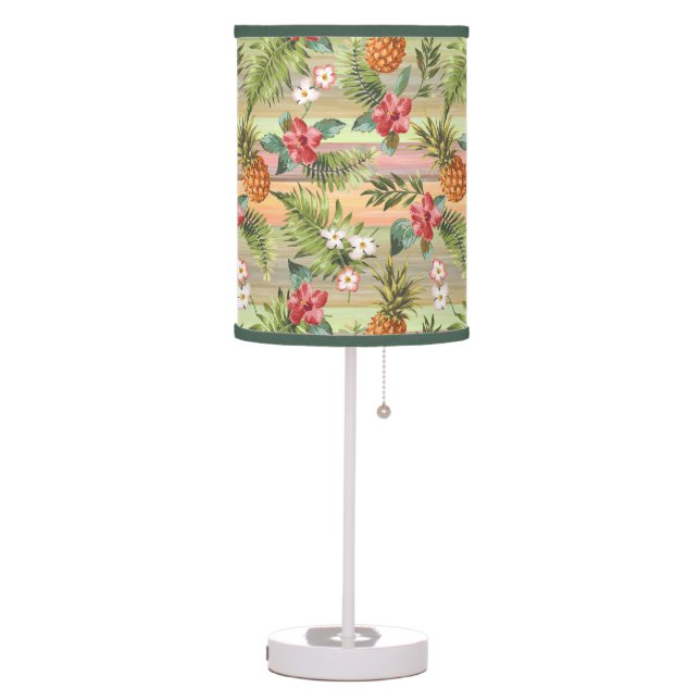 Fun Tropical Pineapple Fruit Floral Stripe Pattern Table Lamp (Left)
