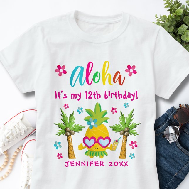 Fun Tropical Pineapple Luau Birthday Party T-Shirt (Creator Uploaded)