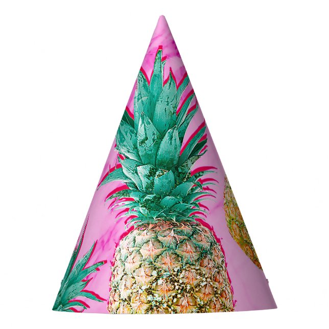 Fun Tropical Pineapples & Pink Marble Chic Party Hat (Front)