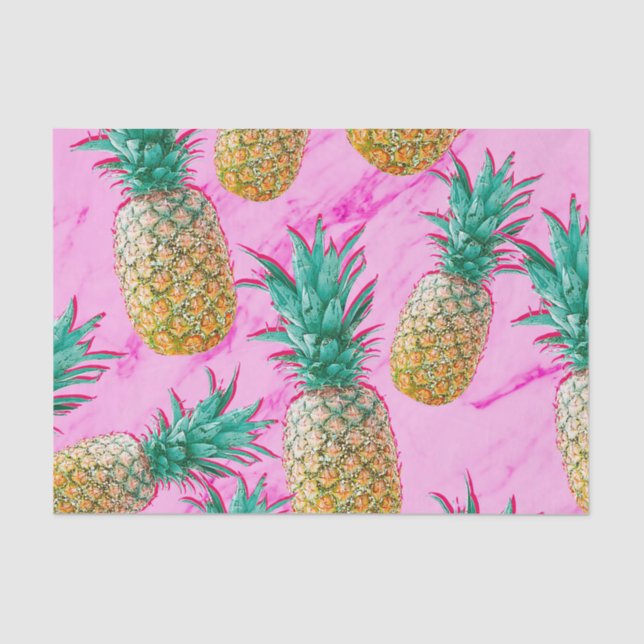 Fun Tropical Pineapples & Pink Marble Chic Party Tissue Paper (Front)