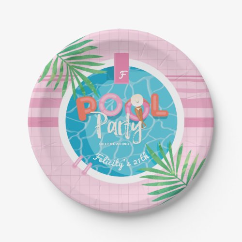 Fun Tropical Pink  Blue Summertime Pool Party Paper Plates