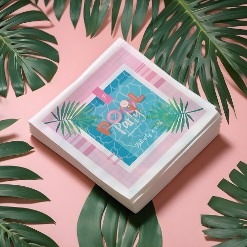 Fun Tropical Pink  Blue Tropical Pool Party Napkins