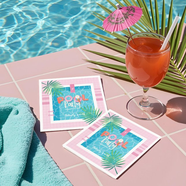 Fun Tropical Pink & Blue Tropical Pool Party Napkins (Fun Tropical Pink & Blue Tropical Pool Party Napkins)