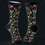 Fun Tropical Pink Flamingos Custom Text Black  Socks<br><div class="desc">Super fun socks fun socks featuring a pattern of pink flamingos and tropical plants. Add your custom text to personalize or delete. Makes a perfect birthday,  holiday or everyday gift for bird lovers,  tropical weddings,  or people who love fun,  colorful socks.</div>