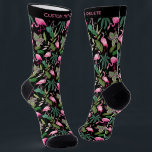Fun Tropical Pink Flamingos Custom Text Black  Socks<br><div class="desc">Super fun socks fun socks featuring a pattern of pink flamingos and tropical plants. Add your custom text to personalize or delete. Makes a perfect birthday,  holiday or everyday gift for bird lovers,  tropical weddings,  or people who love fun,  colorful socks.</div>