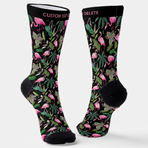 Fun Tropical Pink Flamingos Custom Text Black  Socks