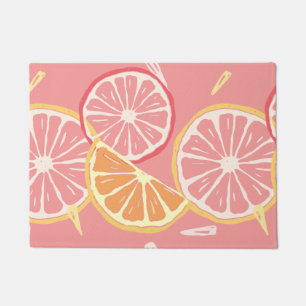 Fun Tropical Pink grapefruit and lemon pattern Doormat