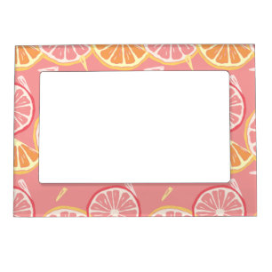 Fun Tropical Pink grapefruit and lemon pattern Magnetic Photo Frame