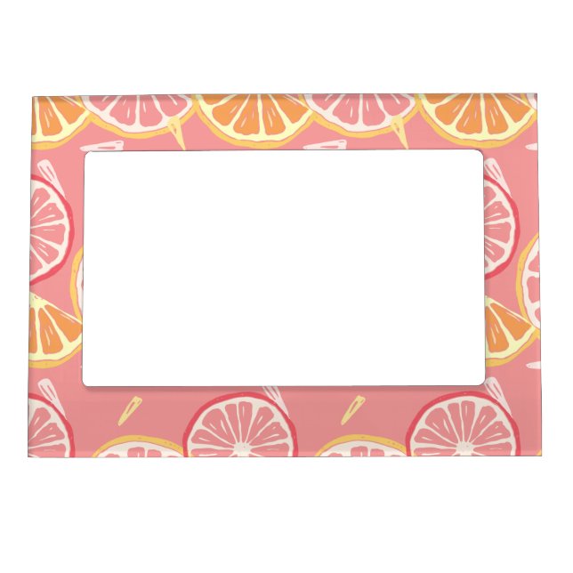 Fun Tropical Pink grapefruit and lemon pattern Magnetic Photo Frame (Front)
