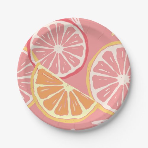 Fun Tropical Pink grapefruit and lemon pattern Paper Plates