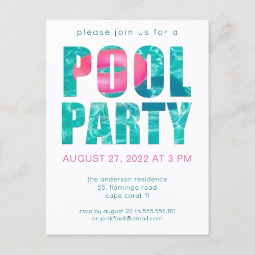 Fun Tropical Pool Party Invitation Postcard