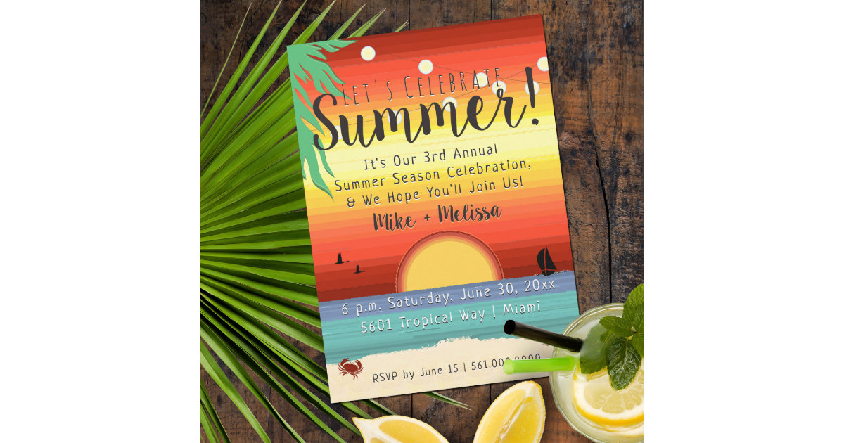Fun Tropical Summer Party Beach Sunset Invitation | Zazzle