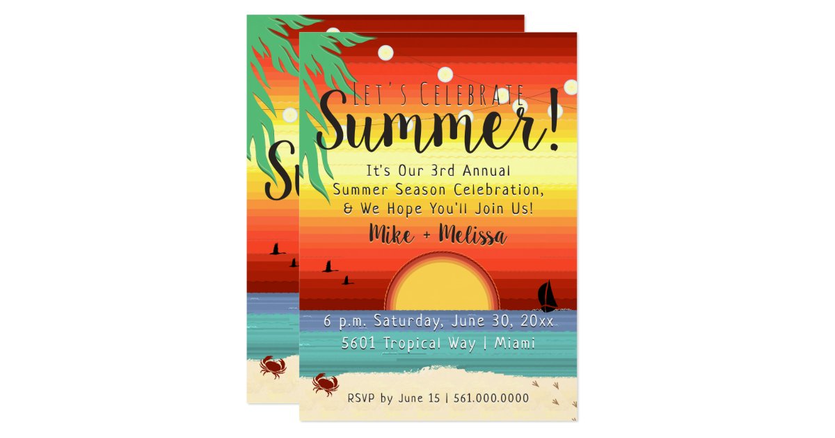 Fun Tropical Summer Party Beach Sunset Invitation | Zazzle.com