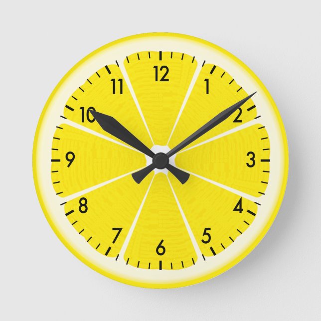 Fun Tropical Summer Sunshine Lemon Yellow Kitchen Round Clock (Front)
