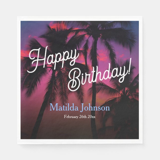 Fun Tropical Sunset Luau Birthday Party Napkins (Front)