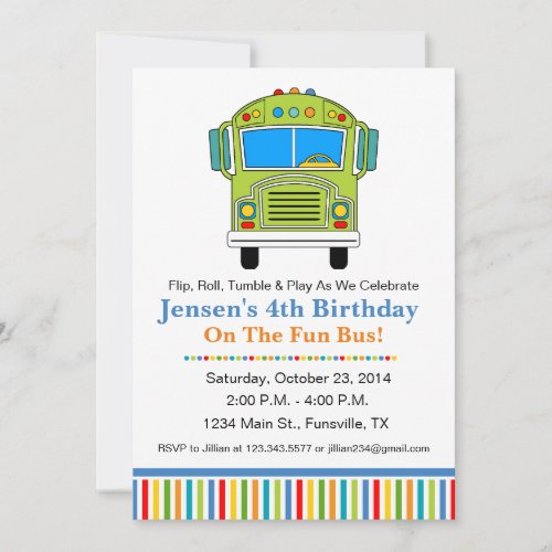 Fun Tumble Bus Birthday Party Invitation