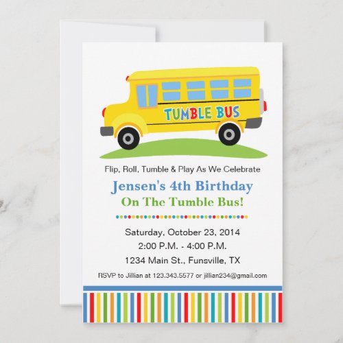 Fun Tumble Bus Birthday Party Invitation