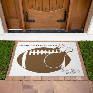 Fun Turkey & Football Thanksgiving Doormat