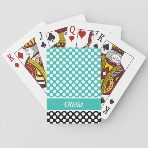 Fun Turquoise Black White Polka Dot Pattern Poker Cards