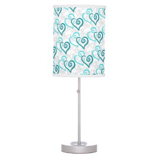 Fun Turquoise Blue Linked Heart Artwork Pattern Table Lamp