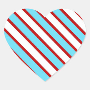 Fun Turquoise Blue Red and White Diagonal Stripes Heart Sticker