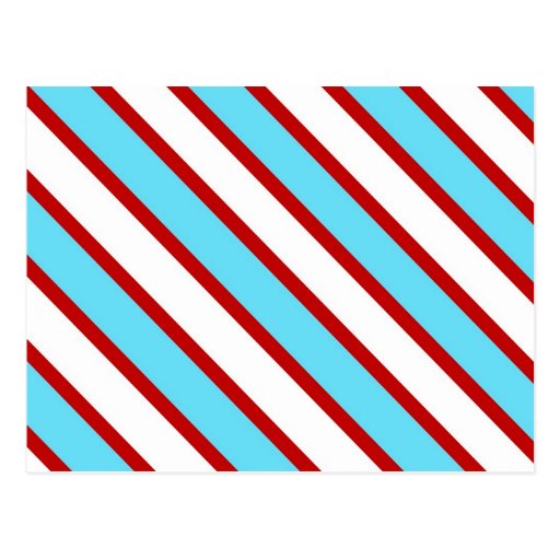 Fun Turquoise Blue Red and White Diagonal Stripes Postcard | Zazzle