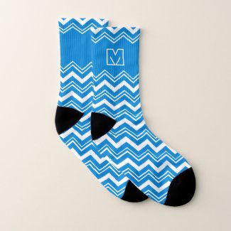 Fun Turquoise Blue Zigzag Monogram