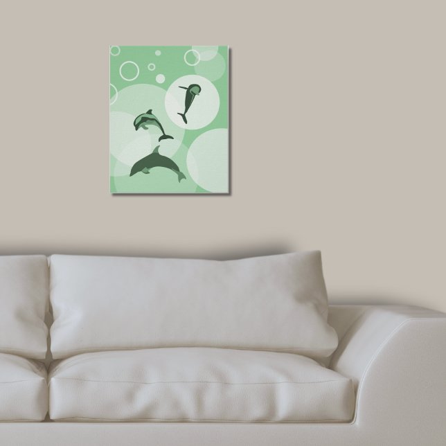 Fun Turquoise-Green Wave Jumping Dolphins Poster (Fun Turquoise-Green Wave Jumping Dolphins Poster Family Living Room)