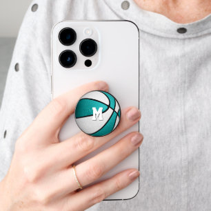 fun turquoise white girls basketball monogrammed PopSocket