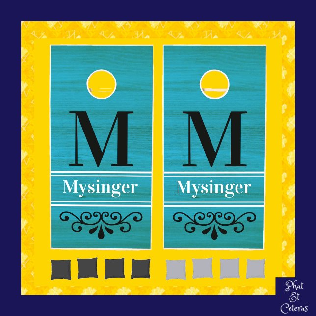 Fun Turquoise Wooden Personalized Monogram Name  Cornhole Set (Creator Uploaded)