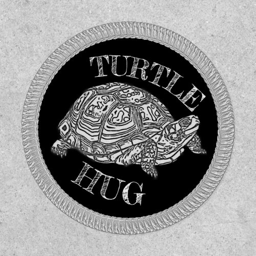 Fun Turtle Hug Black and White Animal Illustration Patch