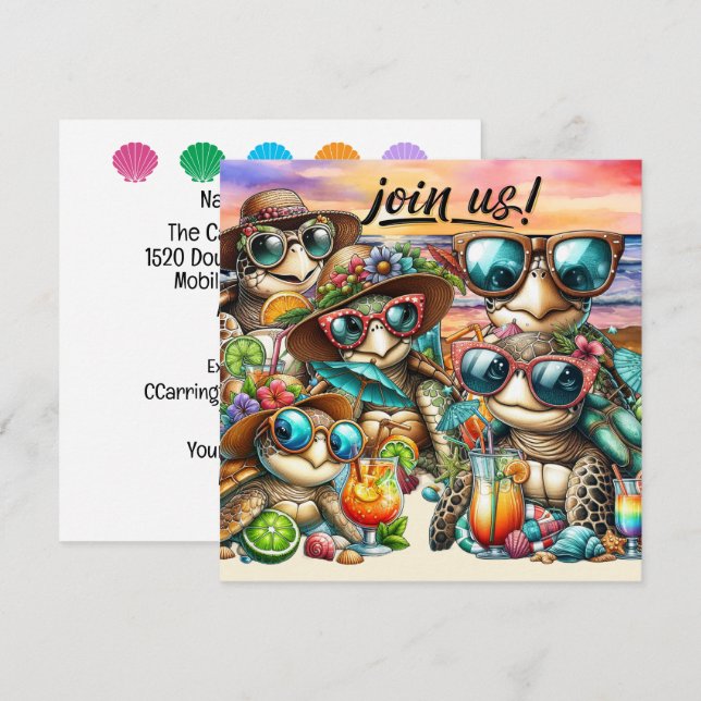 Fun Turtles Gathering  Invitation (Front/Back)