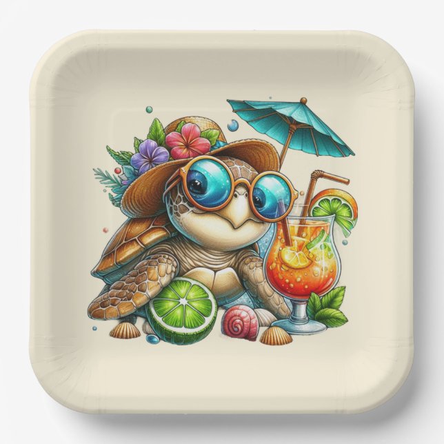 Fun Turtles Gathering  Paper Plates (Front)