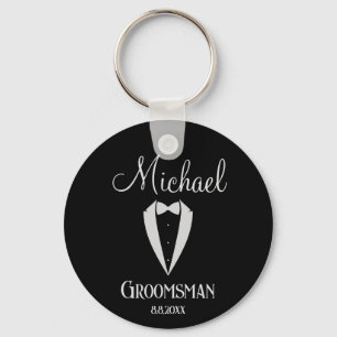 fun tuxedo with bow groomsman  black keychain
