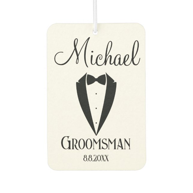 fun tuxedo with bow groomsman personalized chic air freshener (Front)