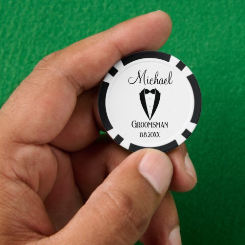 fun tuxedo with bow groomsman personalized chic poker chips