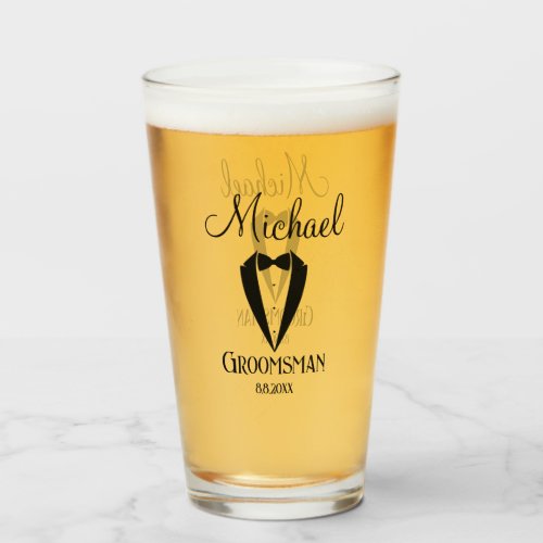 fun tuxedo with bow groomsman personalized trendy glass